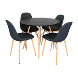 COMEDOR REDONDO TAPA DE MADERA NEGRA MÁS 4 SILLAS CHARLA ÍNDIGO