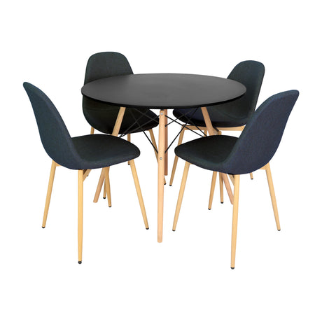 COMEDOR REDONDO TAPA DE MADERA NEGRA MÁS 4 SILLAS CHARLA ÍNDIGO