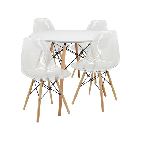 COMEDOR REDONDO TAPA BLANCA MÁS 4 SILLAS DKR PC