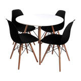 COMEDOR REDONDO TAPA BLANCA MÁS 4 SILLAS DKR TIPO EAMES NEGRAS