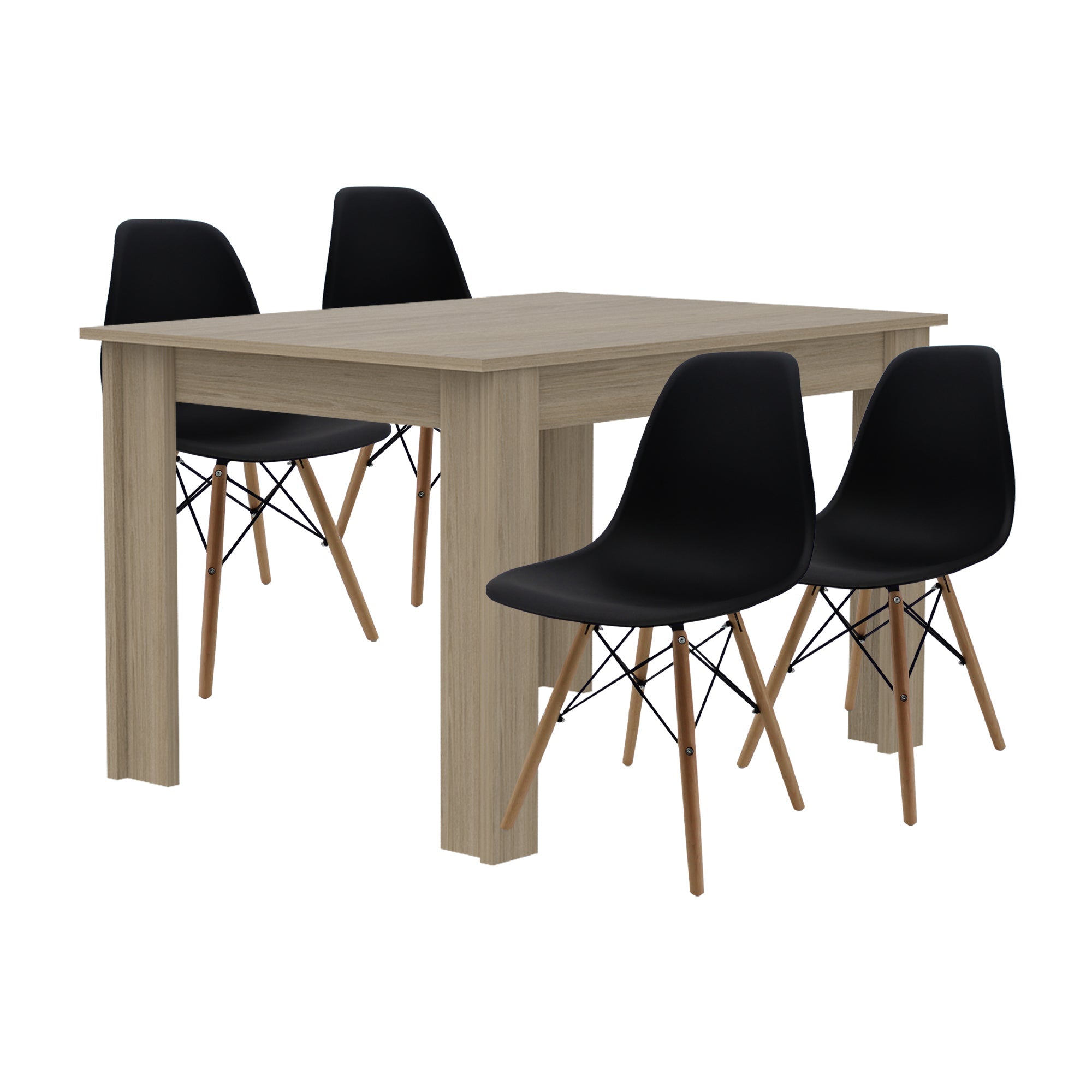 COMEDOR CUADRADO PORTOFINO MÁS 4 SILLAS DKR TIPO EAMES NEGRAS