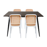 Comedor Nova con 4 Sillas Amis Blancas | Mesa Extensible y Sillas Tipo Ratán