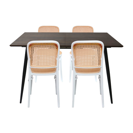 Comedor Nova con 4 Sillas Amis Blancas | Mesa Extensible y Sillas Tipo Ratán