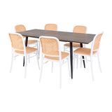 Comedor Nova con 6 Sillas Amis Blancas | Mesa Extensible y Sillas Tipo Ratán