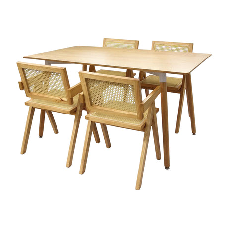 Comedor Bravus con 4 Sillas Buganvilia | Mesa de Madera y Sillas de Ratán