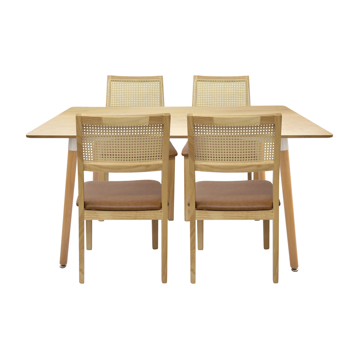 Comedor Bravus con 4 Sillas Dalia Caramelo | Mesa de Madera y Sillas con Respaldo en Ratán