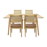 Comedor Bravus con 4 Sillas Dalia Caramelo | Mesa de Madera y Sillas con Respaldo en Ratán