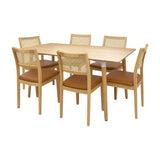 Comedor Bravus con 6 Sillas Dalia Caramelo | Mesa de Madera y Sillas con Respaldo en Ratán