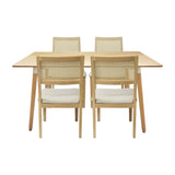 Comedor Bravus con 4 Sillas Dalia Beige | Mesa de Madera y Sillas con Respaldo en Ratán