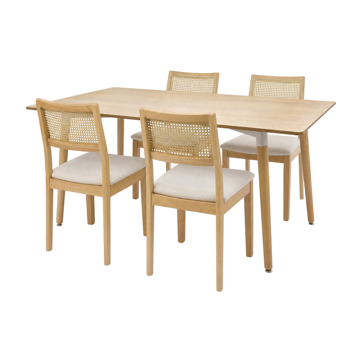 Comedor Bravus con 4 Sillas Dalia Beige | Mesa de Madera y Sillas con Respaldo en Ratán