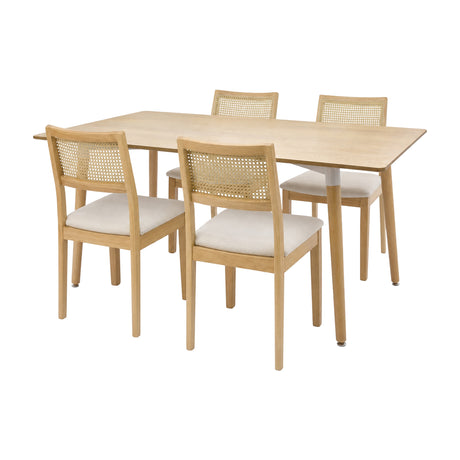Comedor Bravus con 4 Sillas Dalia Beige | Mesa de Madera y Sillas con Respaldo en Ratán