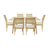 Comedor Bravus con 6 Sillas Dalia Beige | Mesa de Madera y Sillas con Respaldo en Ratán