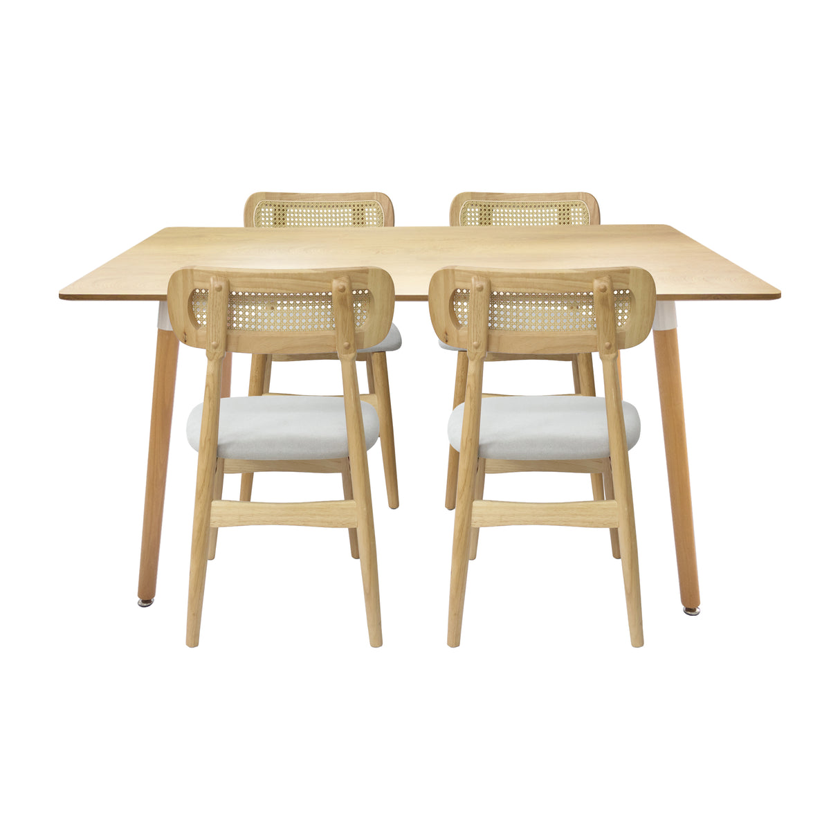 Comedor Bravus con 4 Sillas Lirio | Mesa de Madera y Sillas con Respaldo en Ratán