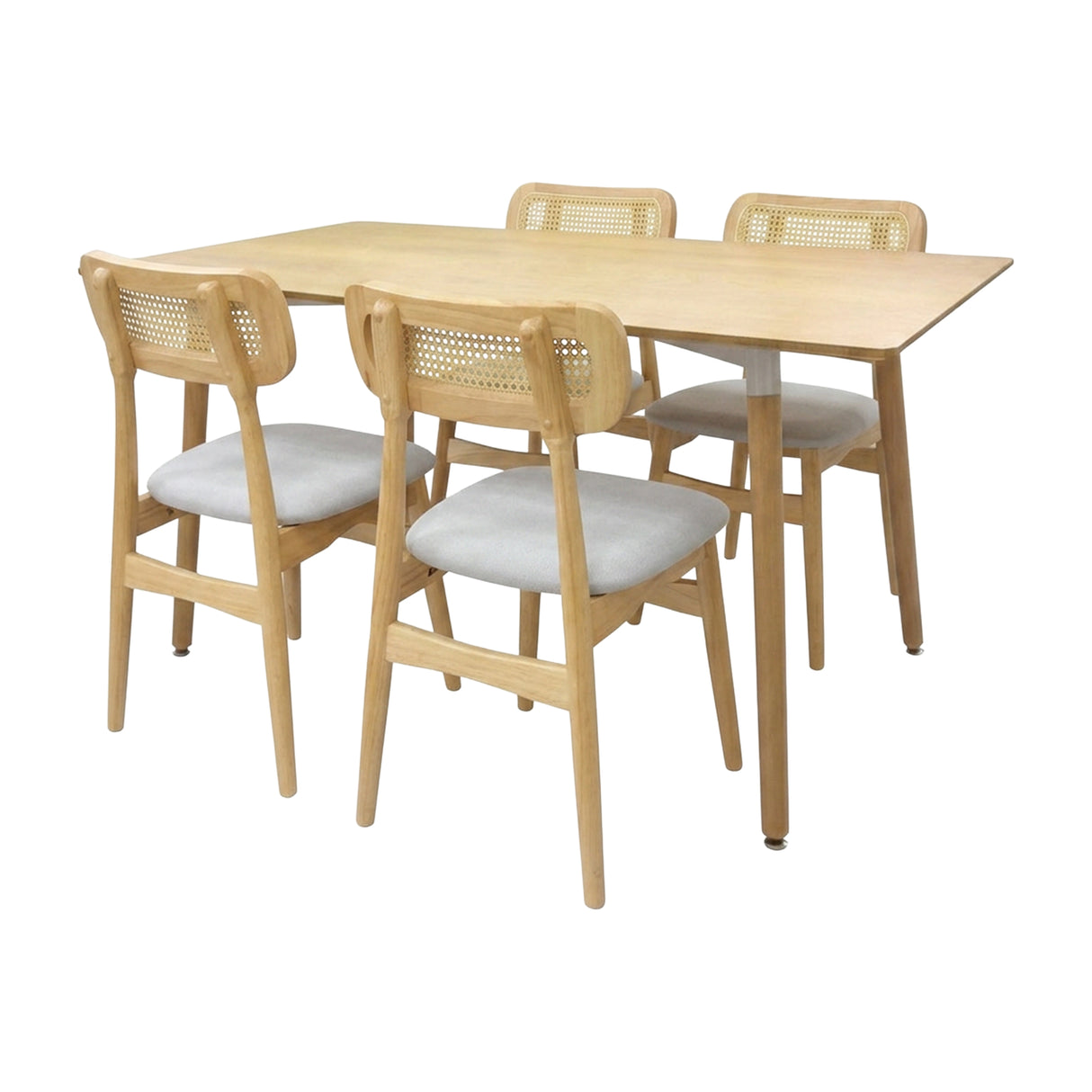 Comedor Bravus con 4 Sillas Lirio | Mesa de Madera y Sillas con Respaldo en Ratán