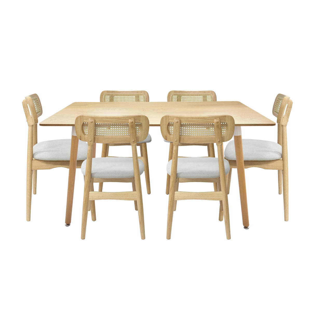 Comedor Bravus con 6 Sillas Lirio | Mesa de Madera y Sillas con Respaldo en Ratán
