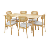 Comedor Bravus con 6 Sillas Lirio | Mesa de Madera y Sillas con Respaldo en Ratán