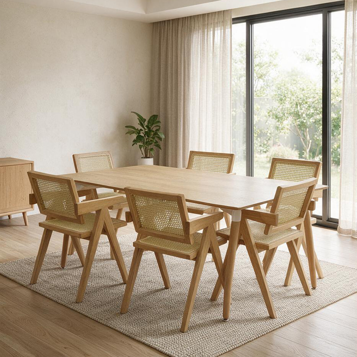 Comedor Bravus con 6 Sillas Buganvilia | Mesa de Madera y Sillas de Ratán
