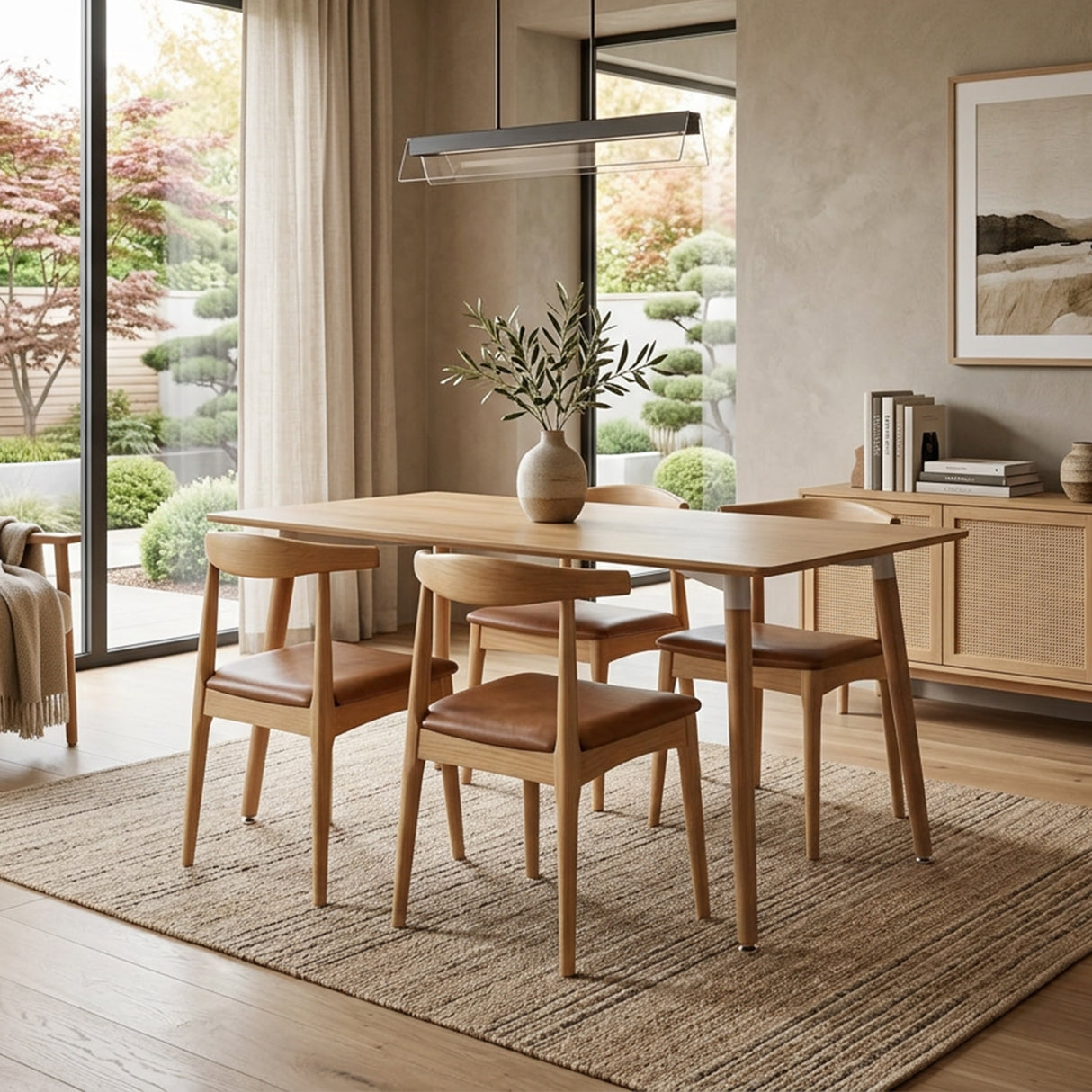 Comedor Bravus con 4 Sillas Amapola | Mesa de Madera y Sillas Tapizadas
