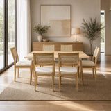 Comedor Bravus con 6 Sillas Dalia Beige | Mesa de Madera y Sillas con Respaldo en Ratán