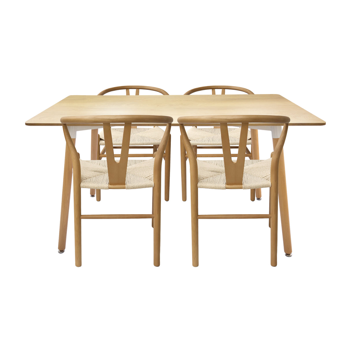 Comedor Bravus con 4 Sillas Loto | Mesa de Madera y Sillas con Asiento Tejido