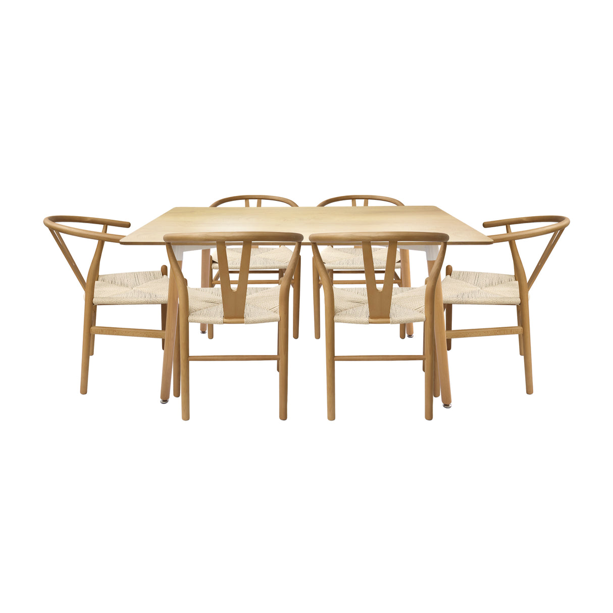 Comedor Bravus con 6 Sillas  Loto | Mesa de Madera y Sillas con Asiento Tejido