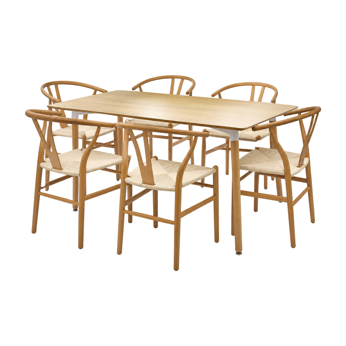 Comedor Bravus con 6 Sillas  Loto | Mesa de Madera y Sillas con Asiento Tejido