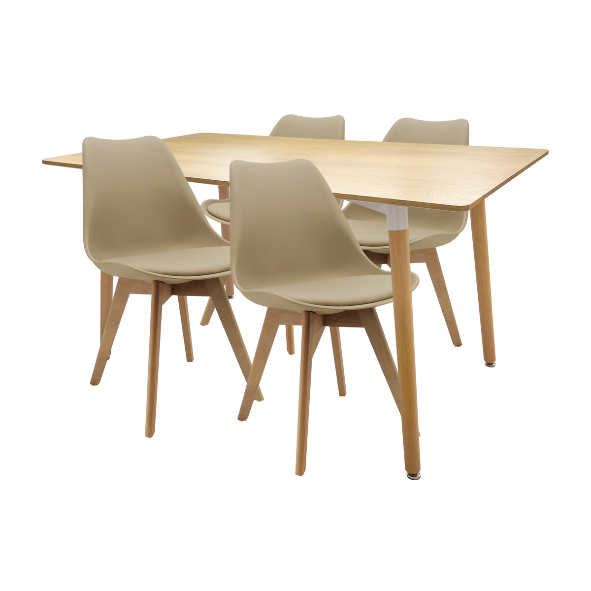 Comedor rectangular Bravus más 4 sillas Joly beige
