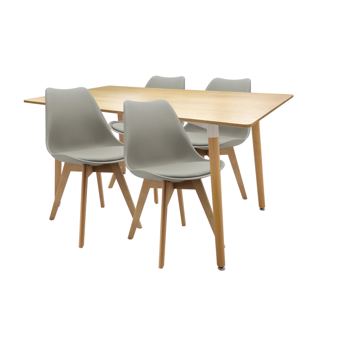 Comedor rectangular Bravus más 4 sillas Joly grises
