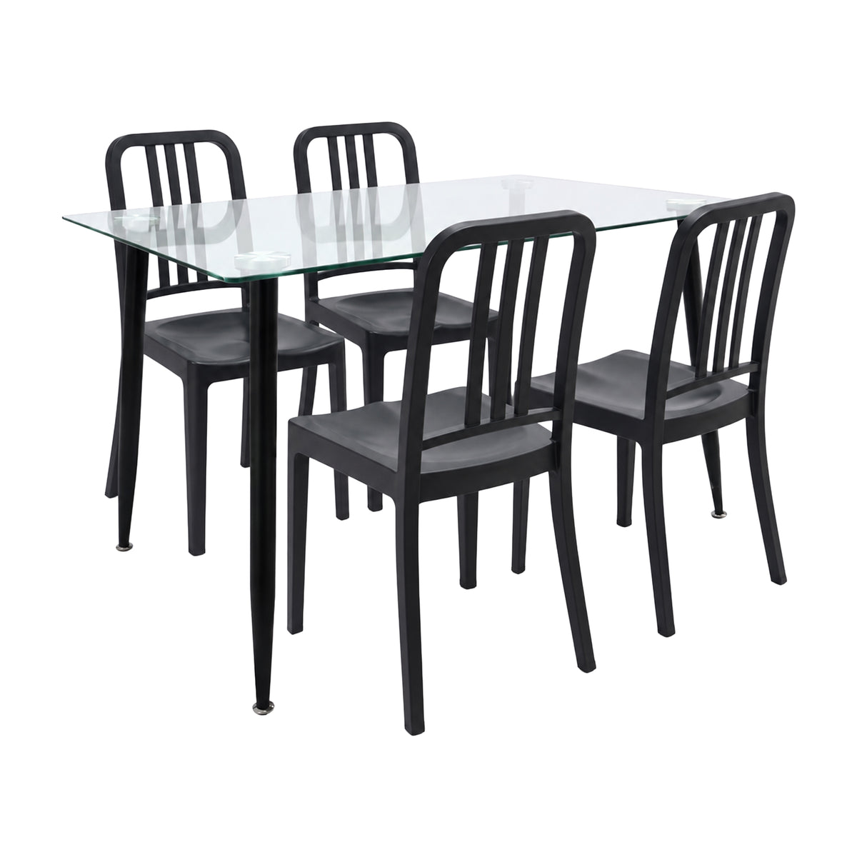 Comedor Rectangular Tapa Vidrio más 4 Sillas Munich Negras