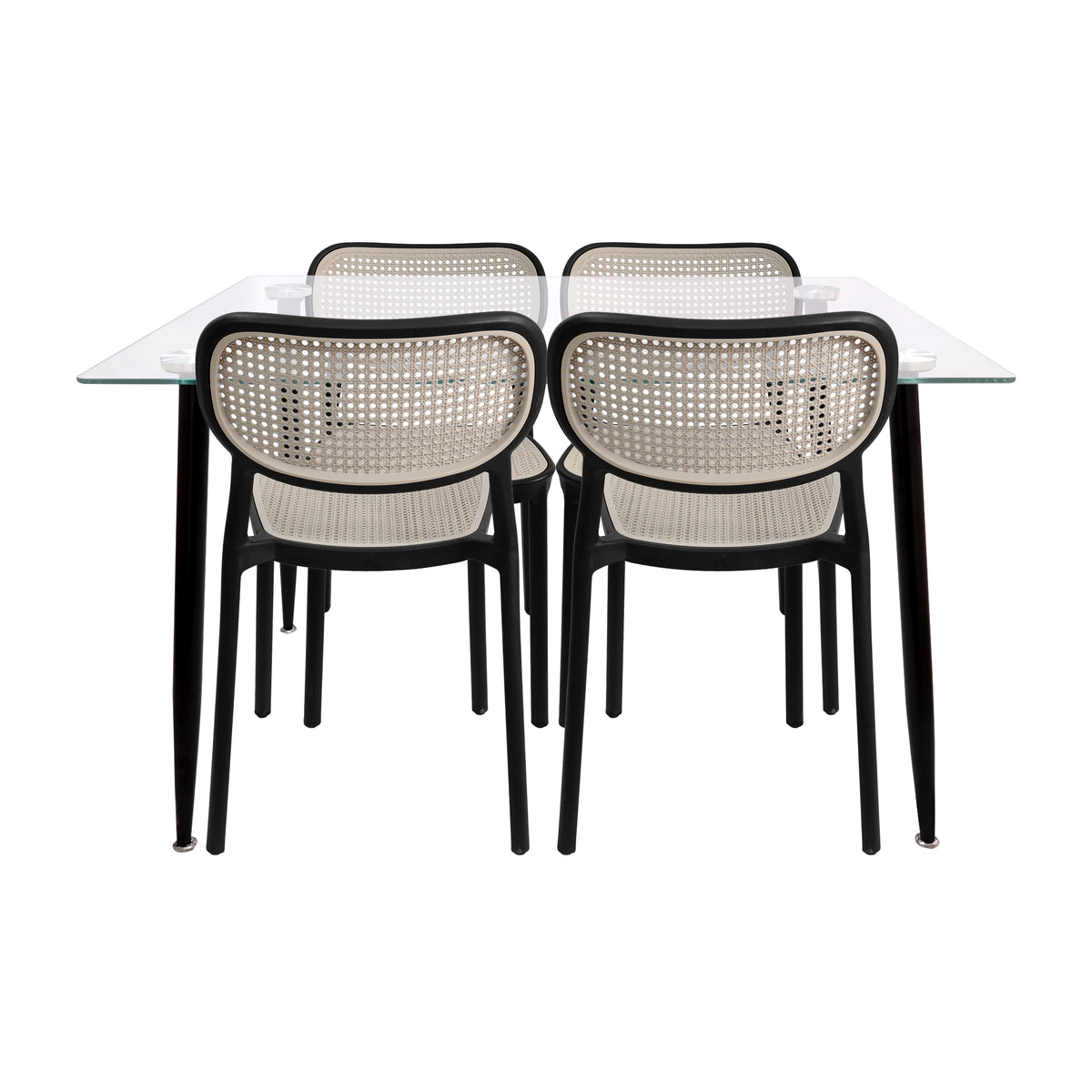 Comedor Rectangular Tapa Vidrio más 4 Sillas Silla Art Nattura Negras
