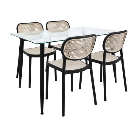 Comedor Rectangular Tapa Vidrio más 4 Sillas Silla Art Nattura Negras