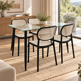Comedor Rectangular Tapa Vidrio más 4 Sillas Silla Art Nattura Negras