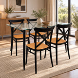 Comedor Rectangular Tapa Vidrio más 4 Sillas Plats Negras