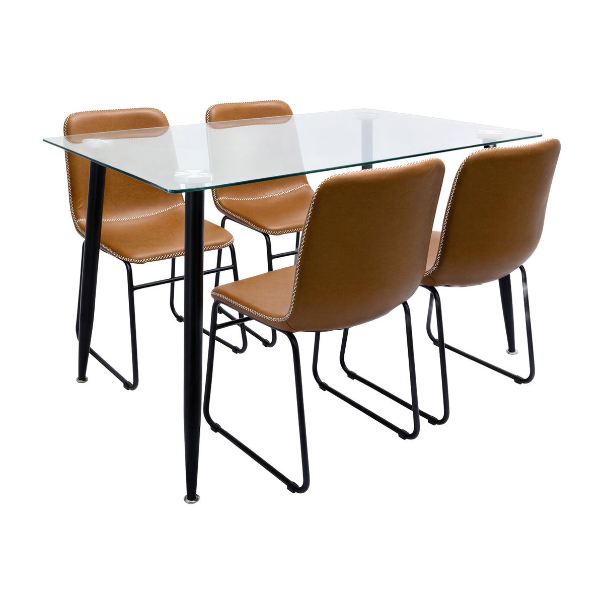 Comedor Rectangular Tapa Vidrio más 4 Sillas Verner Caramelo