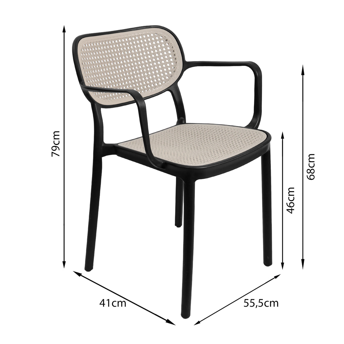 Set X4 Silla Art Nattura CB – Silla de Brazos con Asiento y Respaldo Estilo Ratan Negra