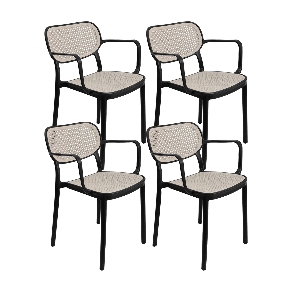 Set X4 Silla Art Nattura CB – Silla de Brazos con Asiento y Respaldo Estilo Ratan Negra