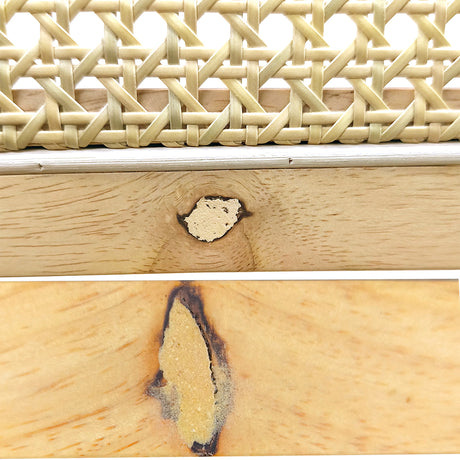 Silla Dalia en Madera de Arce con Respaldo en Ratán y Asiento en Tela Beige Masillada