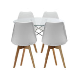 COMEDOR REDONDO TAPA VIDRIO MÁS 4 SILLAS JOLY BLANCAS