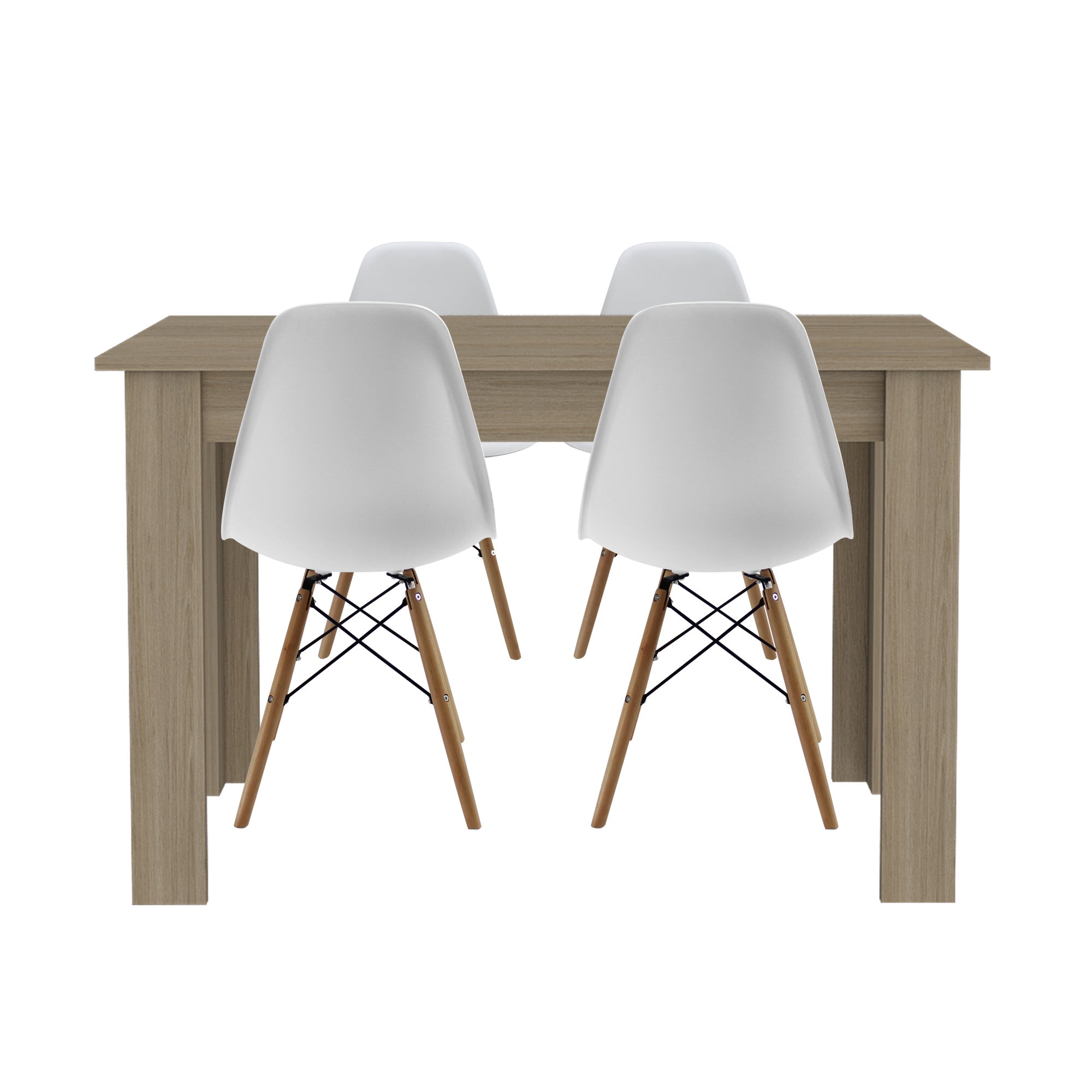 COMEDOR CUADRADO PORTOFINO MÁS 4 SILLAS DKR TIPO EAMES BLANCAS