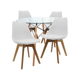 COMEDOR REDONDO TAPA VIDRIO MÁS 4 SILLAS JOLY BLANCAS