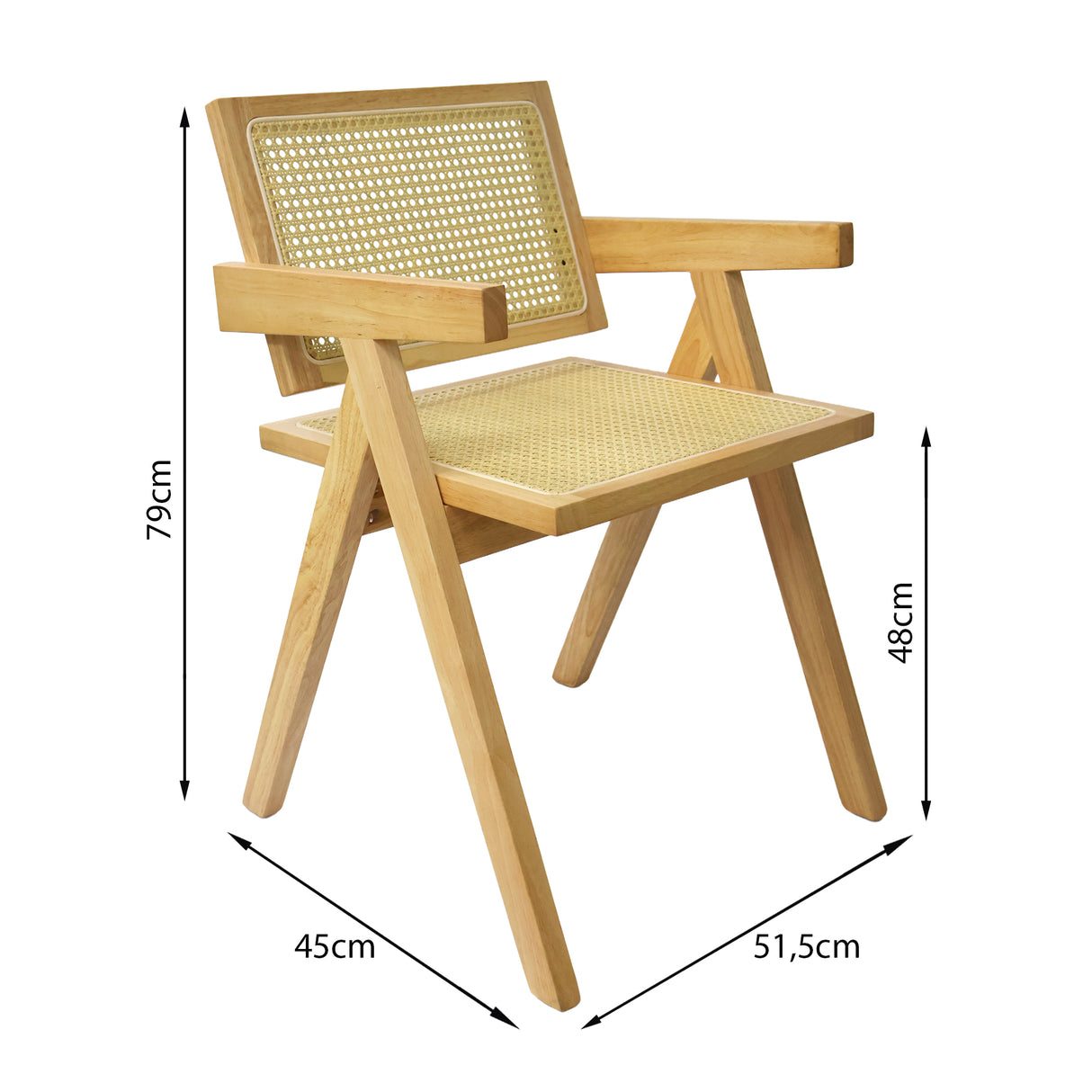 Set X4 Sillas Buganvilia en Madera de Arce con Asiento y Respaldo Tejidos en Ratán