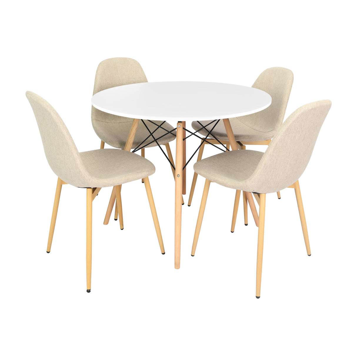Comedor Redondo Tapa de Madera Blanca más 4 sillas Charla Beige