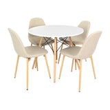 Comedor Redondo Tapa de Madera Blanca más 4 sillas Charla Beige