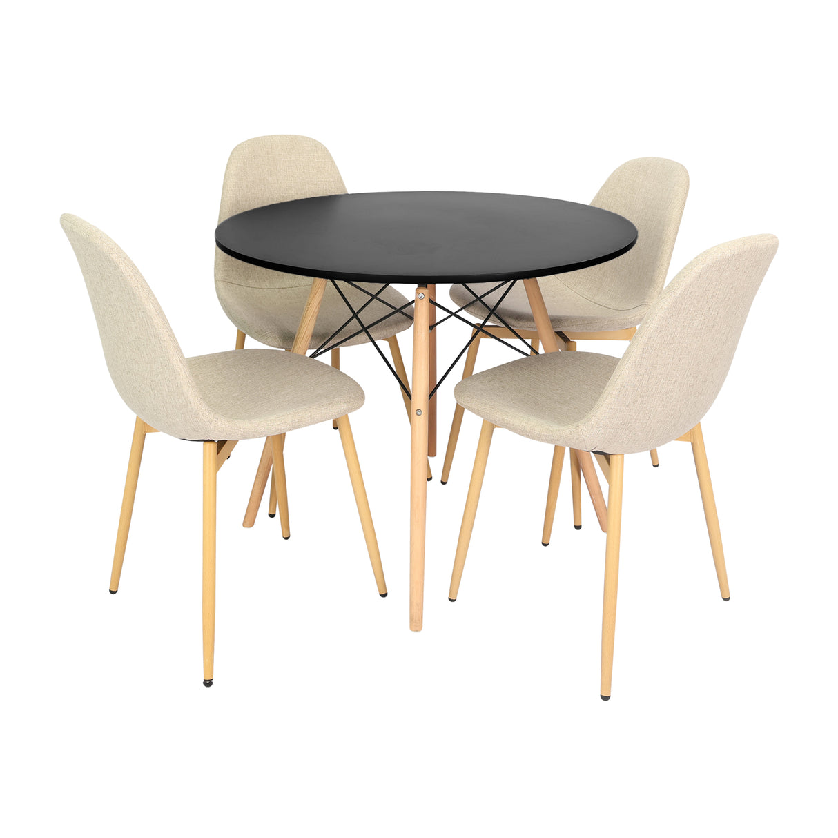 Comedor Redondo Tapa de Madera Negra más 4 sillas Charla Beige