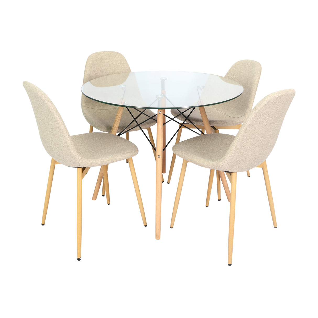 Comedor Redondo Tapa Vidrio más 4 sillas Charla Beige
