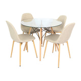 Comedor Redondo Tapa Vidrio más 4 sillas Charla Beige