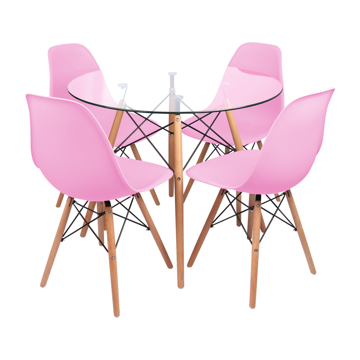 Comedor Redondo Tapa Vidrio más 4 sillas DKR Tipo Eames BoxBit