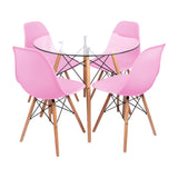 Comedor Redondo Tapa Vidrio más 4 sillas DKR Tipo Eames BoxBit