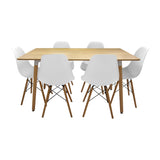 COMEDOR RECTANGULAR BRAVUS MÁS 6 SILLAS DKR TIPO EAMES BLANCAS