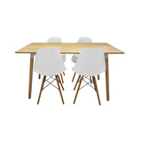 COMEDOR RECTANGULAR BRAVUS MÁS 4 SILLAS DKR TIPO EAMES BLANCAS
